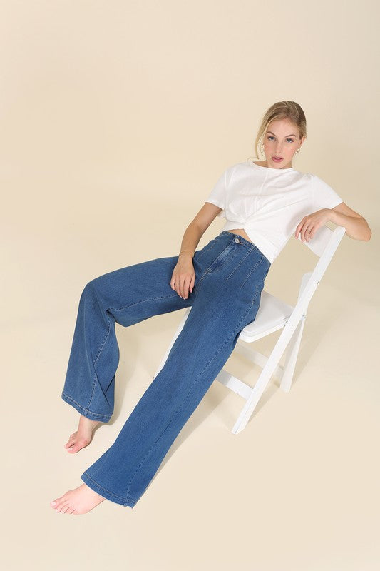 Flared high waist pin-tuck jeans -online exclusive