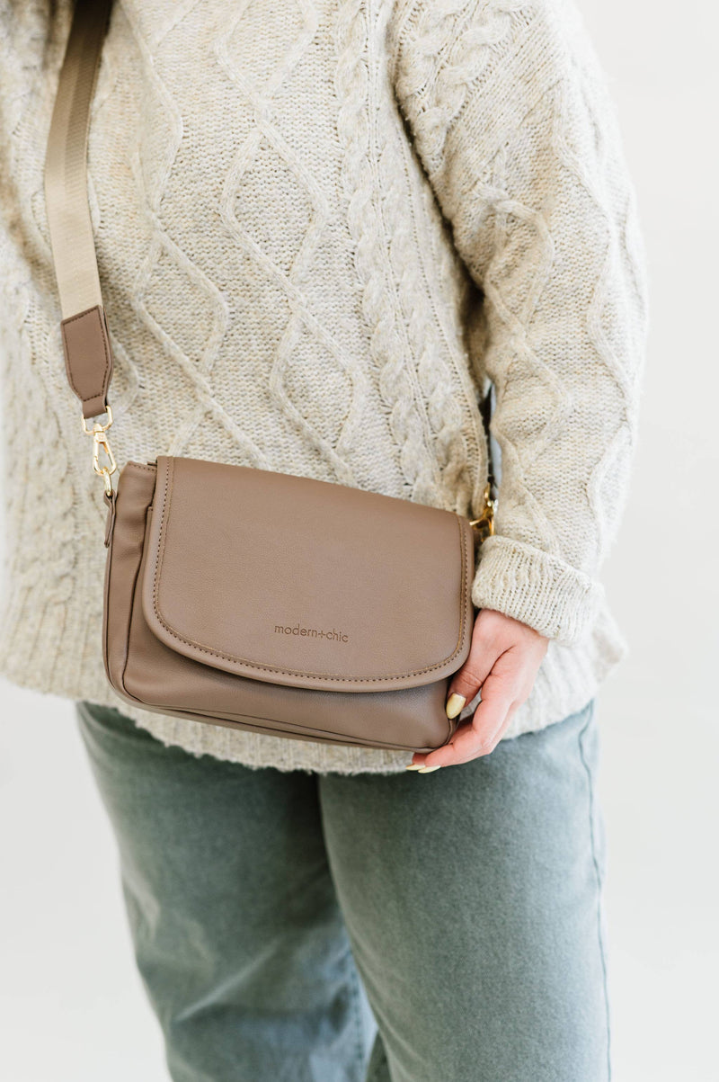 Signature Crossbody Shoulder Hang Bag with Card Wallet: Taupe
