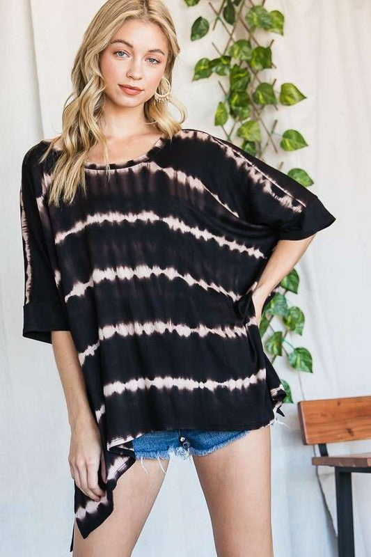 STRIPED TIE DYE ROUND NECK TUNIC - Online exclusive