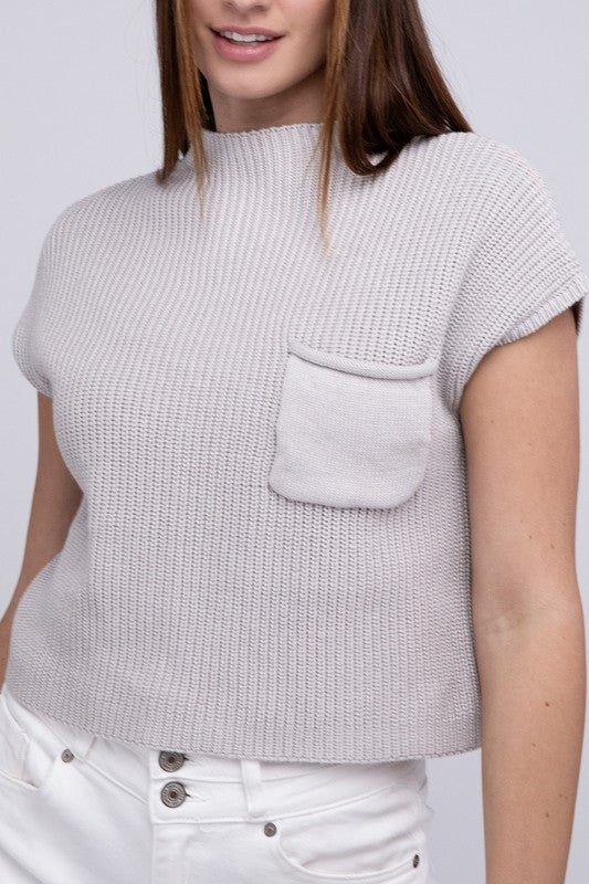 Mock Neck Short Sleeve Cropped Sweater - online exclusive