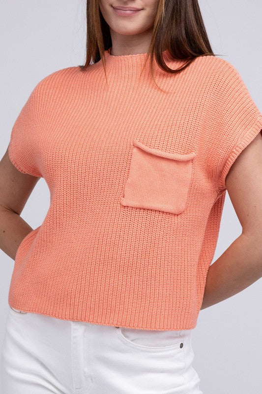 Mock Neck Short Sleeve Cropped Sweater - online exclusive