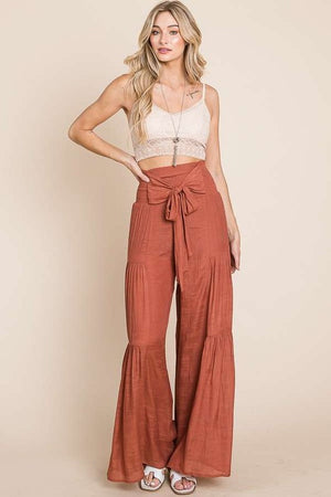 Tie front ruched waist back pants - Plus Size - Online exclusive