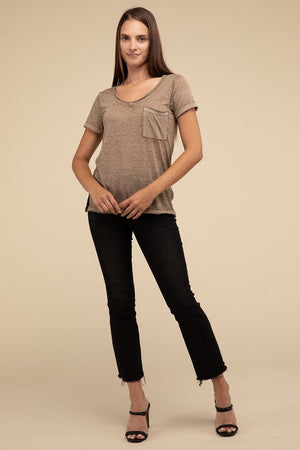 Washed Melange Burnout Scoop V-Neck Top - Online Exclusive