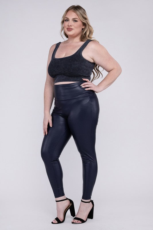 Plus Size High Rise Faux Leather Leggings  - Online Exclusive