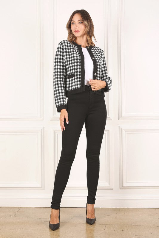 Black check knitted jacket - online exclusive