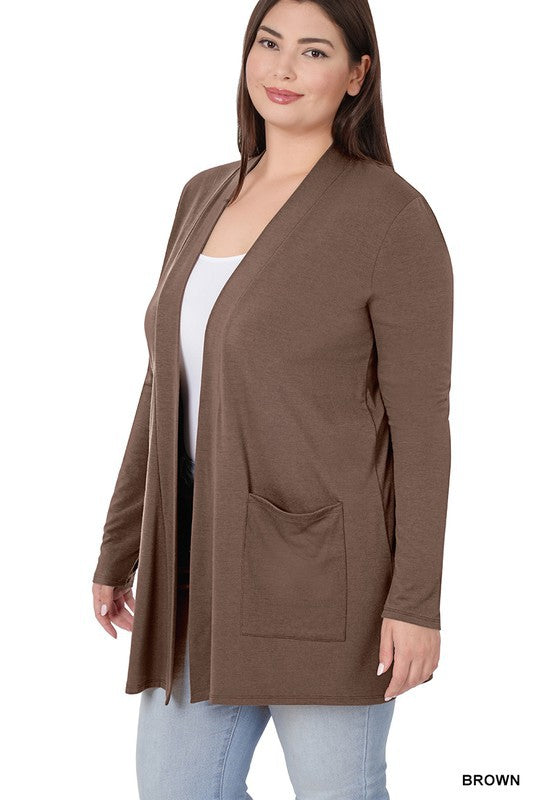 Plus Size Slouchy Pocket Open Cardigan - online exclusive