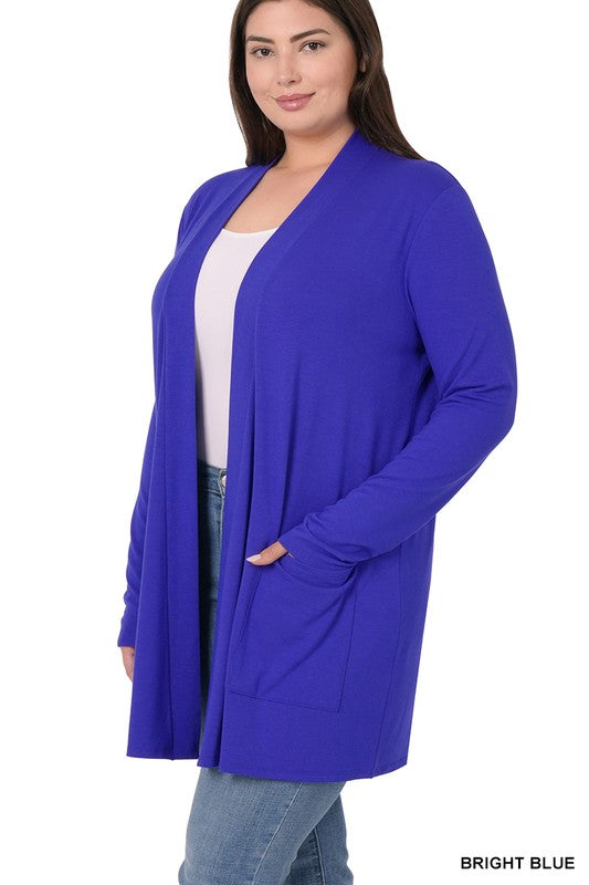 Plus Size Slouchy Pocket Open Cardigan - online exclusive