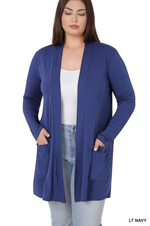 Plus Size Slouchy Pocket Open Cardigan - online exclusive