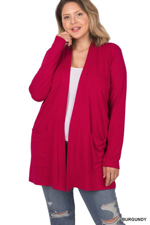 Plus Size Slouchy Pocket Open Cardigan - online exclusive