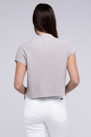 Mock Neck Short Sleeve Cropped Sweater - online exclusive