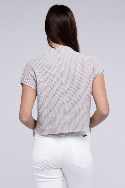 Mock Neck Short Sleeve Cropped Sweater - online exclusive