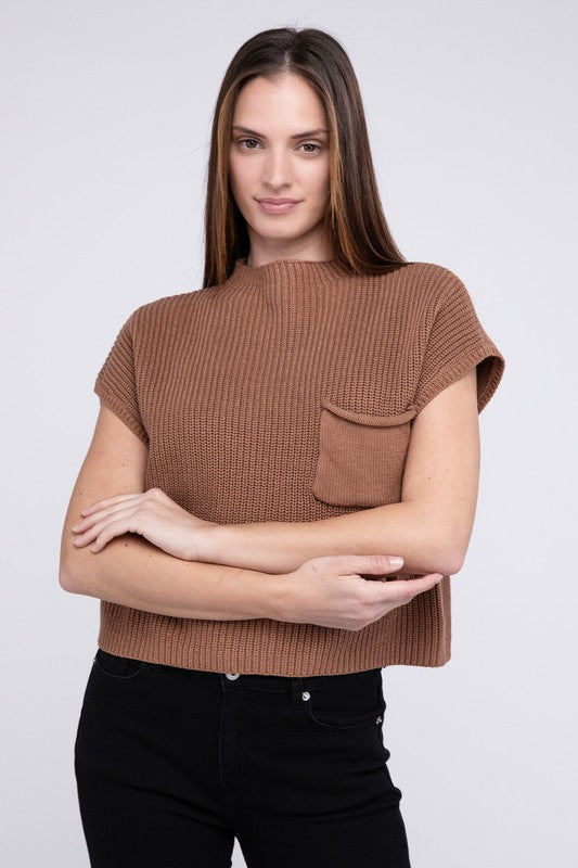 Mock Neck Short Sleeve Cropped Sweater - online exclusive