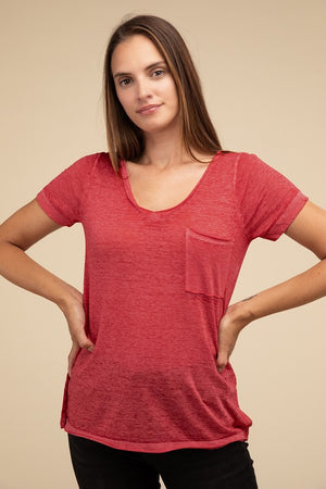 Washed Melange Burnout Scoop V-Neck Top - Online Exclusive