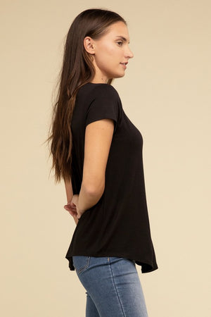 Flowy Round Hem Rayon Short Sleeve Top