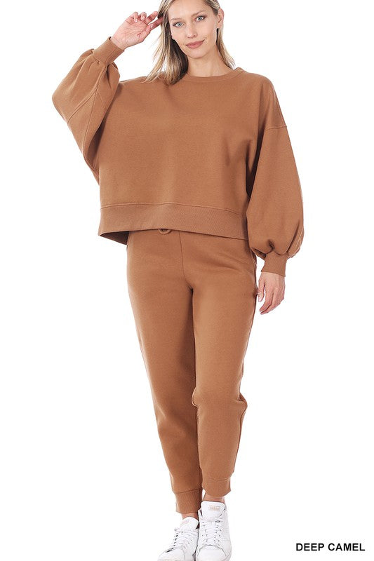 Balloon Sleeve Sweatshirt & Sweatpants Set - online exclusive