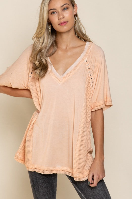 Studded Strappy Back Waffle Mixed Knit Top - Online Exclusive