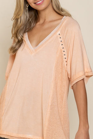 Studded Strappy Back Waffle Mixed Knit Top - Online Exclusive