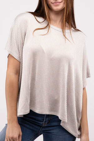 Ribbed Striped Oversized Short Sleeve Top - online exclusive