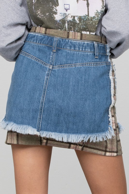 Plaid Checker Mini Denim Skirt -online exclusive