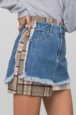 Plaid Checker Mini Denim Skirt -online exclusive