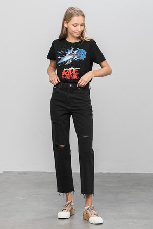 High Waist Ripped Raw Hem Crop Straight Jeans -online exclusive