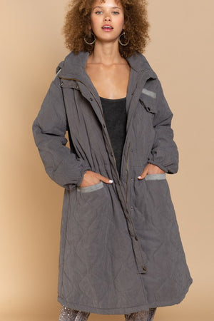 Long Padded Jacket With Hoodie