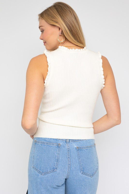 Ruffle Detail Sleeveless Sweater Top