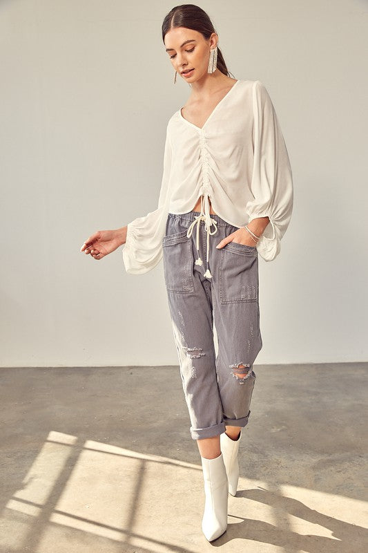 Front Tie Shirring Top -  Online Exclusive