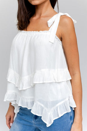 Sleeveless Asymmetrical Hem Line Tiered Top -  Online Exclusive