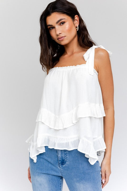 Sleeveless Asymmetrical Hem Line Tiered Top -  Online Exclusive