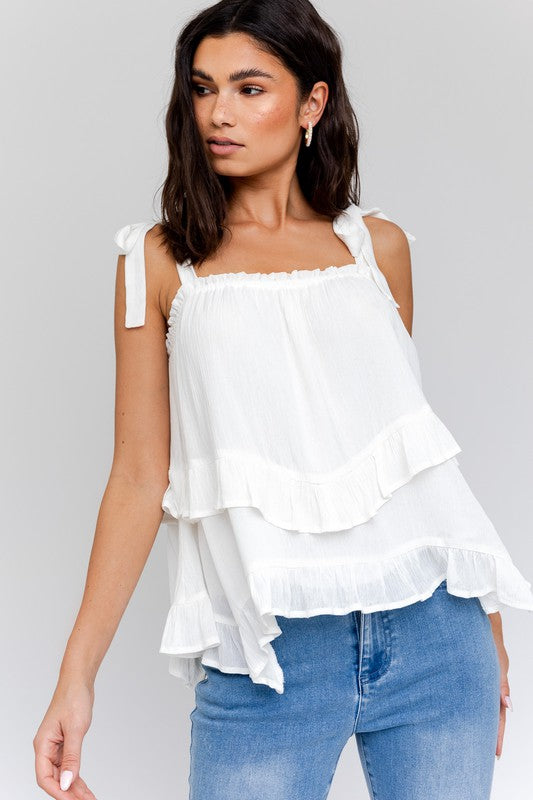 Sleeveless Asymmetrical Hem Line Tiered Top -  Online Exclusive