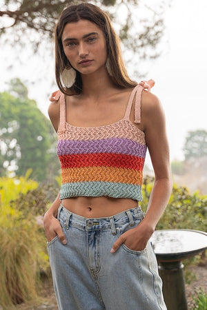 Tie-shoulder Sweater Crop Tank Top - online exclusive