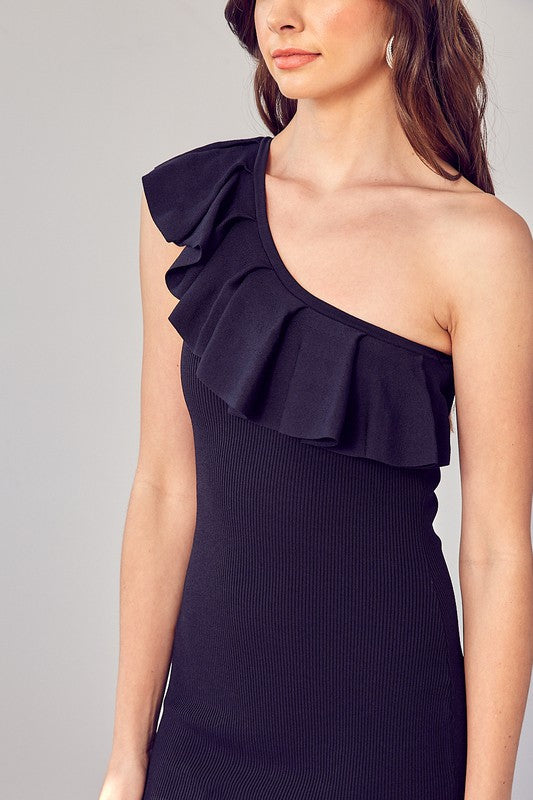 One Shoulder Ruffle Dress -  Online Exclusive