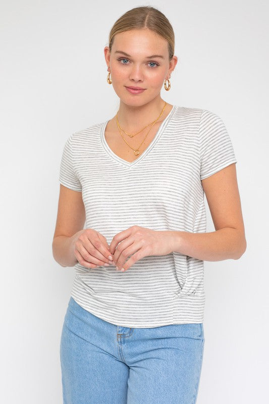 Short Sleeve V-Neck Twist Front Top - Online Exclusive