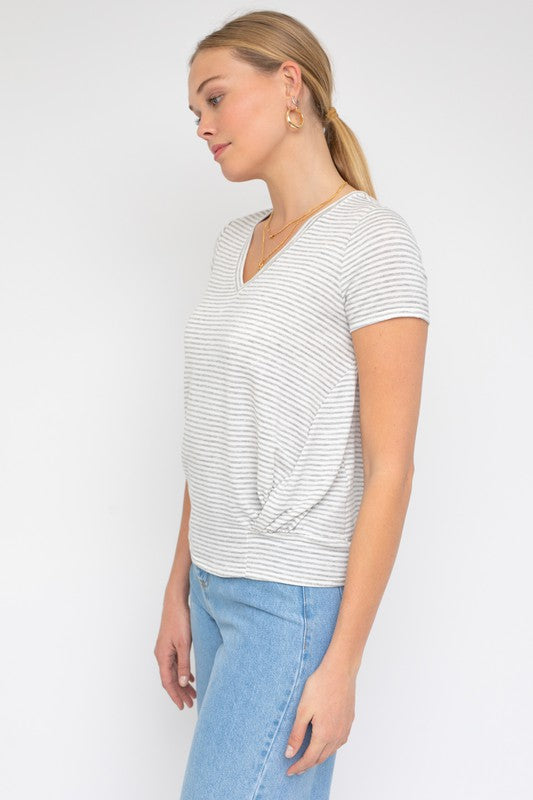 Short Sleeve V-Neck Twist Front Top - Online Exclusive