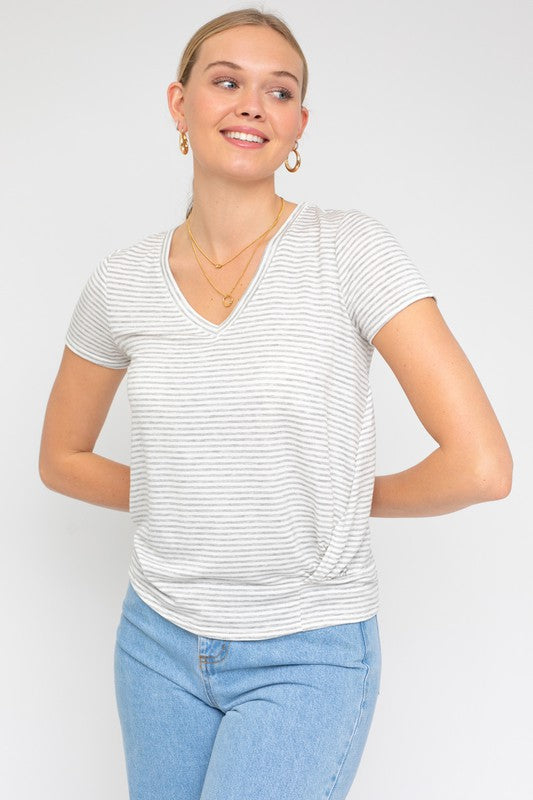 Short Sleeve V-Neck Twist Front Top - Online Exclusive