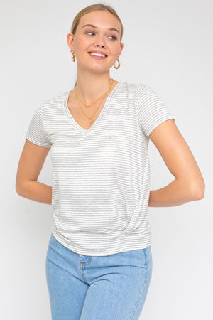 Short Sleeve V-Neck Twist Front Top - Online Exclusive