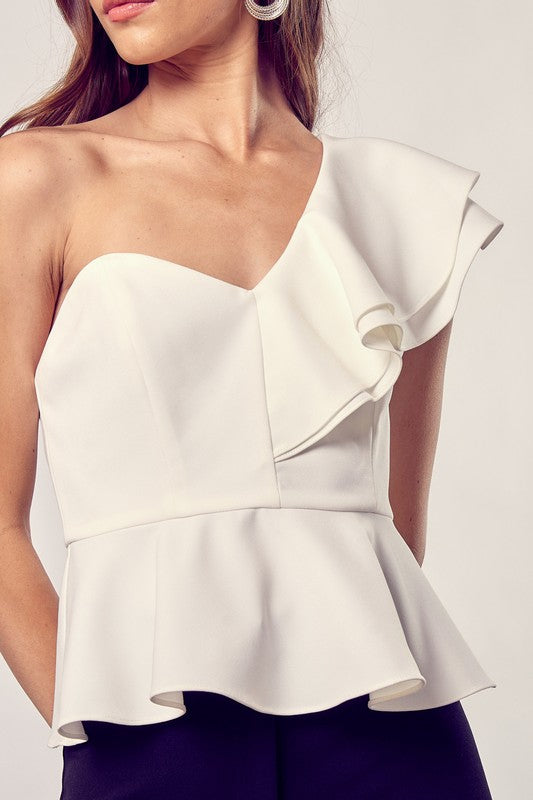 One Shoulder Ruffle Peplum Top -  Online Exclusive