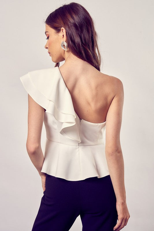 One Shoulder Ruffle Peplum Top -  Online Exclusive