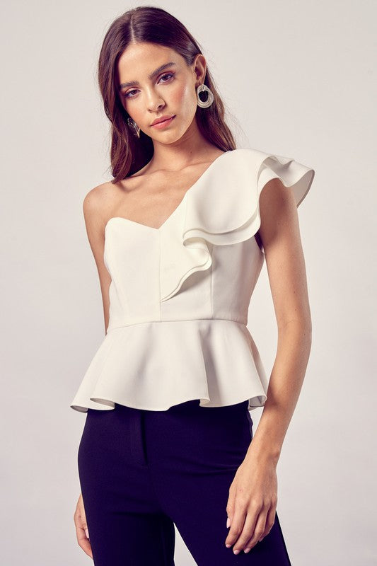 One Shoulder Ruffle Peplum Top -  Online Exclusive