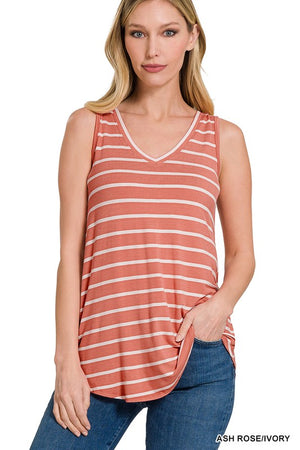 Stripe Sleeveless V-Neck Top