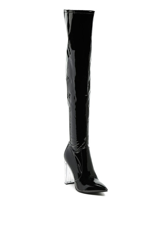 NOIRE THIGH HIGH LONG BOOTS IN PATENT PU - online exclusive