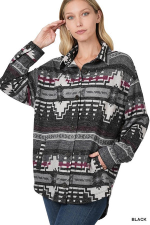 Jacquard Aztec Oversized Shacket With Pockets
