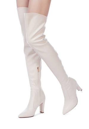 ZADE THIGH HIGH LONG BOOTS IN STRETCH FAUX PATENT LEATHER