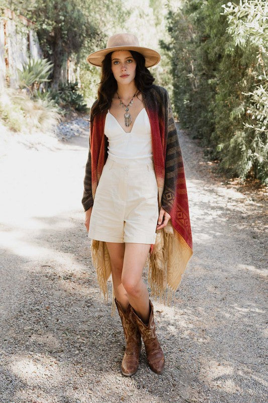 Western Style Colorblend Tassel Trim Serape