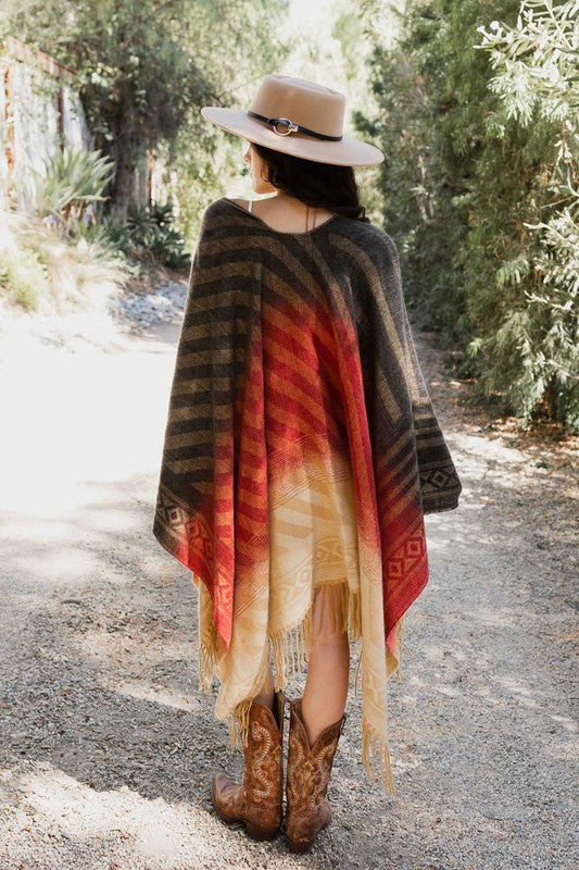 Western Style Colorblend Tassel Trim Serape