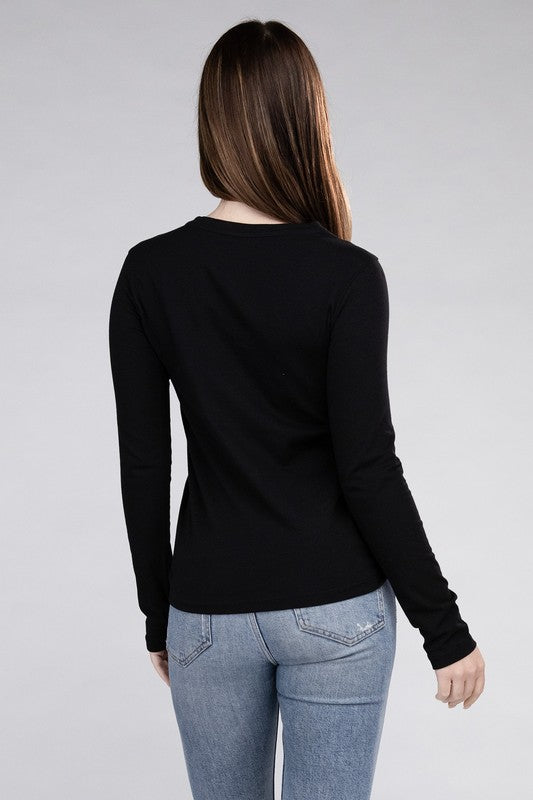 Cotton Crew Neck Long Sleeve T-Shirt - online exclusive