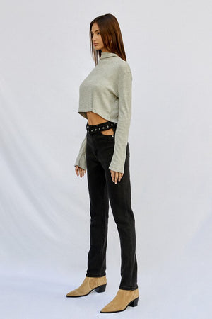 Cut Out Front Pocket Straight Jeans -online exclusive