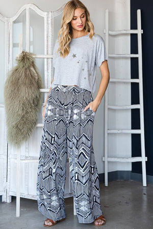 RETRO VINTAGE PRINT WIDE PANTS WITH POCEKTS - Plus Size  - Online Exclusive