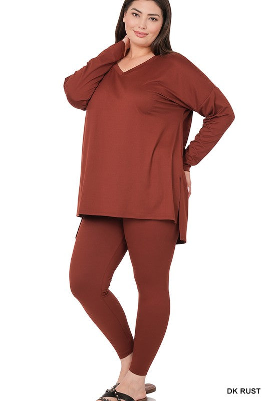 Plus Size Brushed DTY Microfiber Loungewear Set - online exclusive